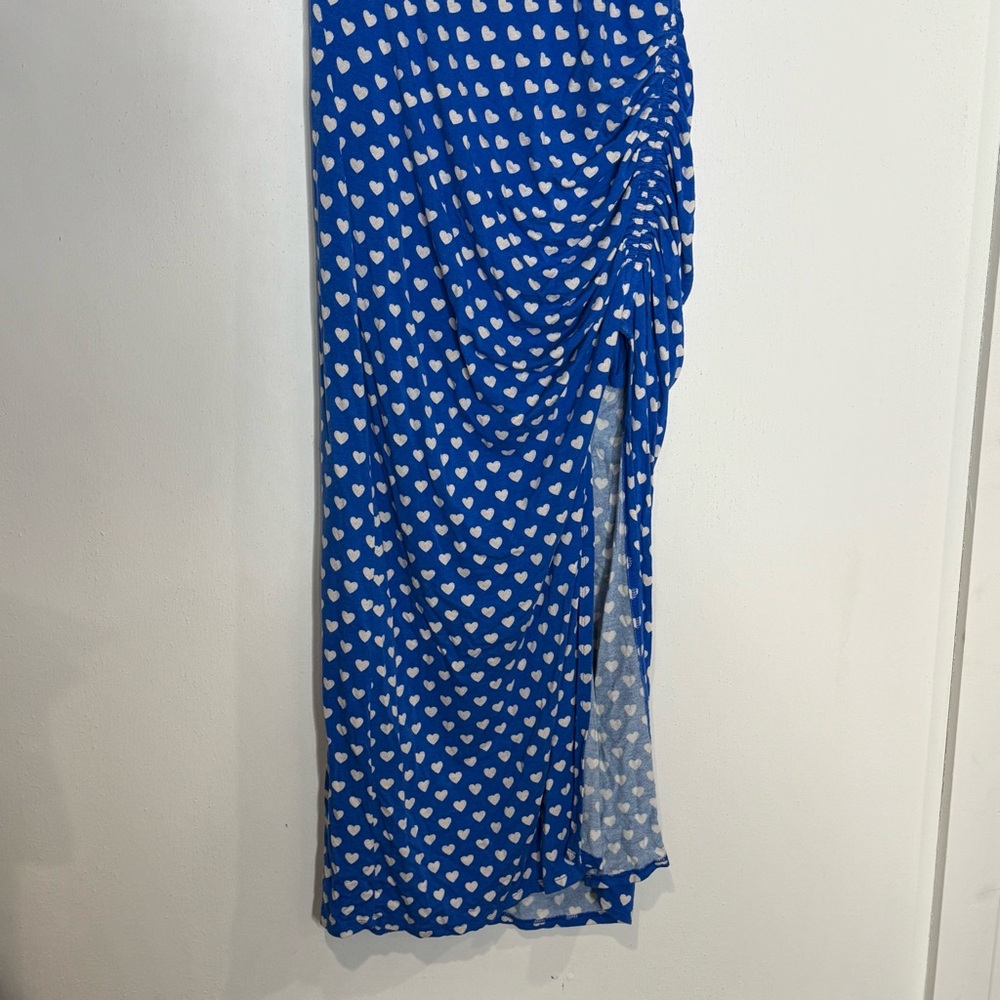 Free people Lakeside PolkaDot Heart Side Slit Cutout Back Maxi Dress Size M Blue - Picture 11 of 14